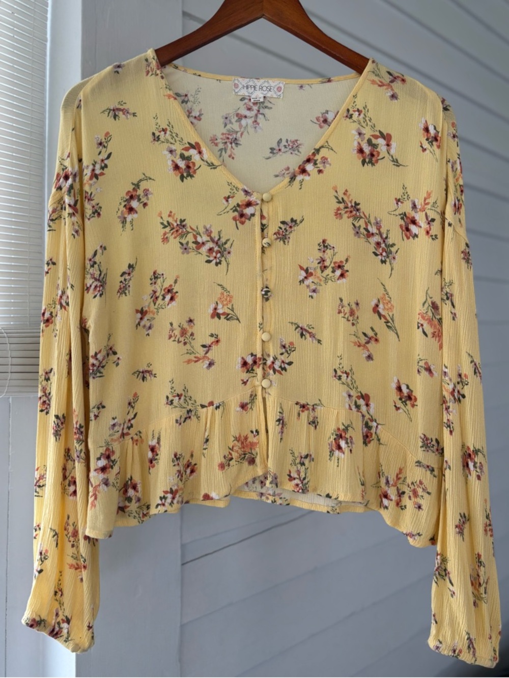 Hippie Rose Yellow Floral V-Neck Button Front Blouse